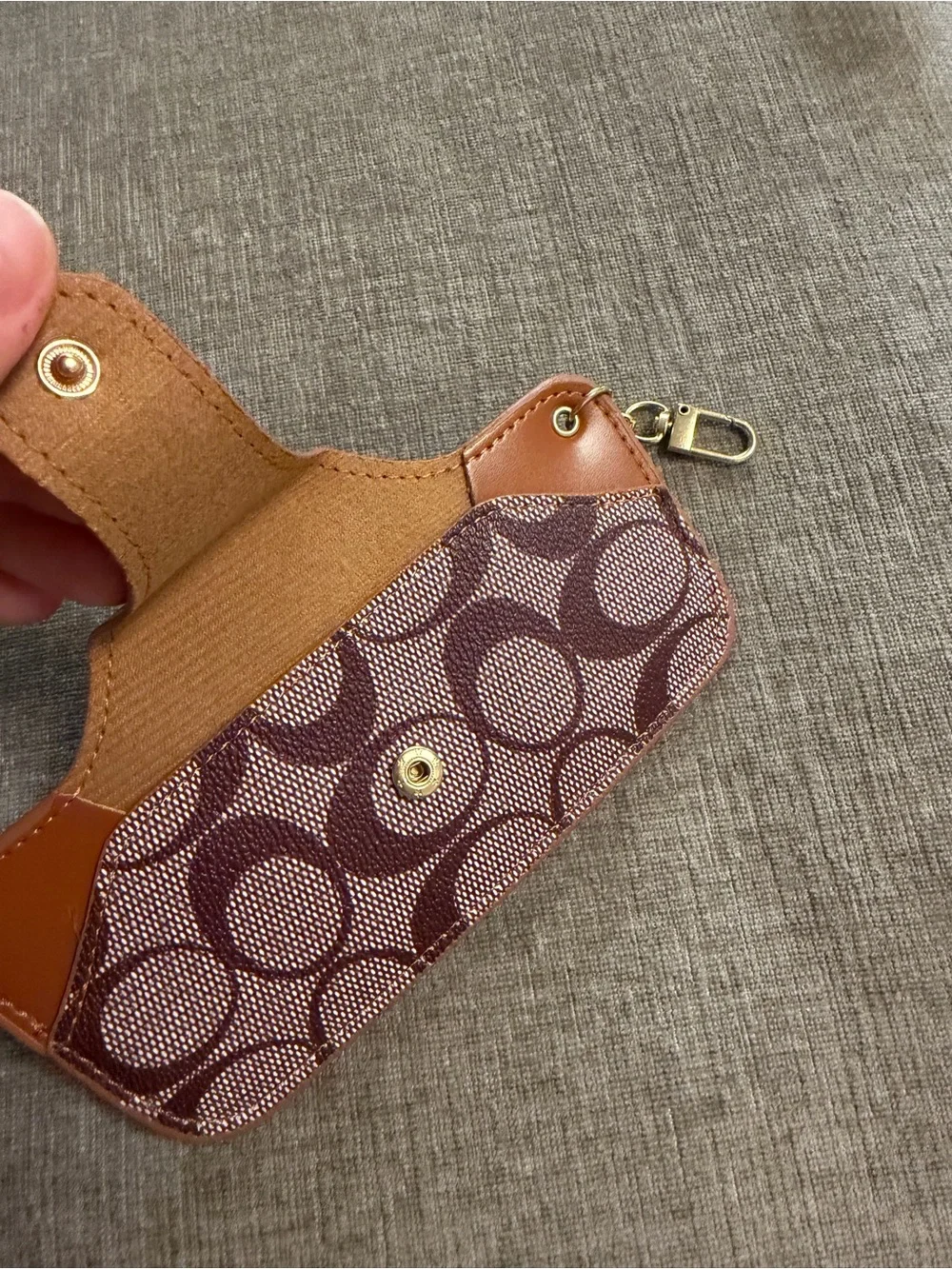 Coach Brown Tan Signature Canvas Card & Key Holder